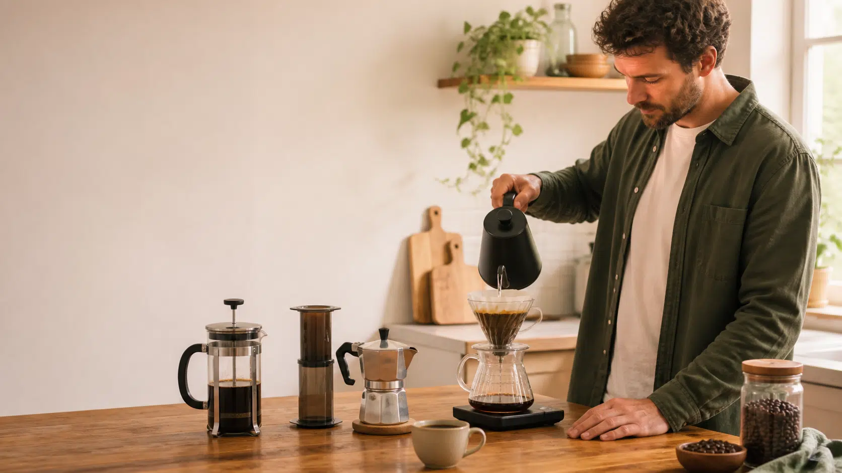 handmatig koffiezetten thuis v60 french press aeropress moka pot 7 French press, AeroPress, V60 en moka pot